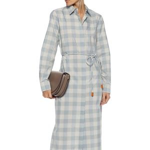 Theory Silk and Cotton Blue Checked Midi Shirt Dre